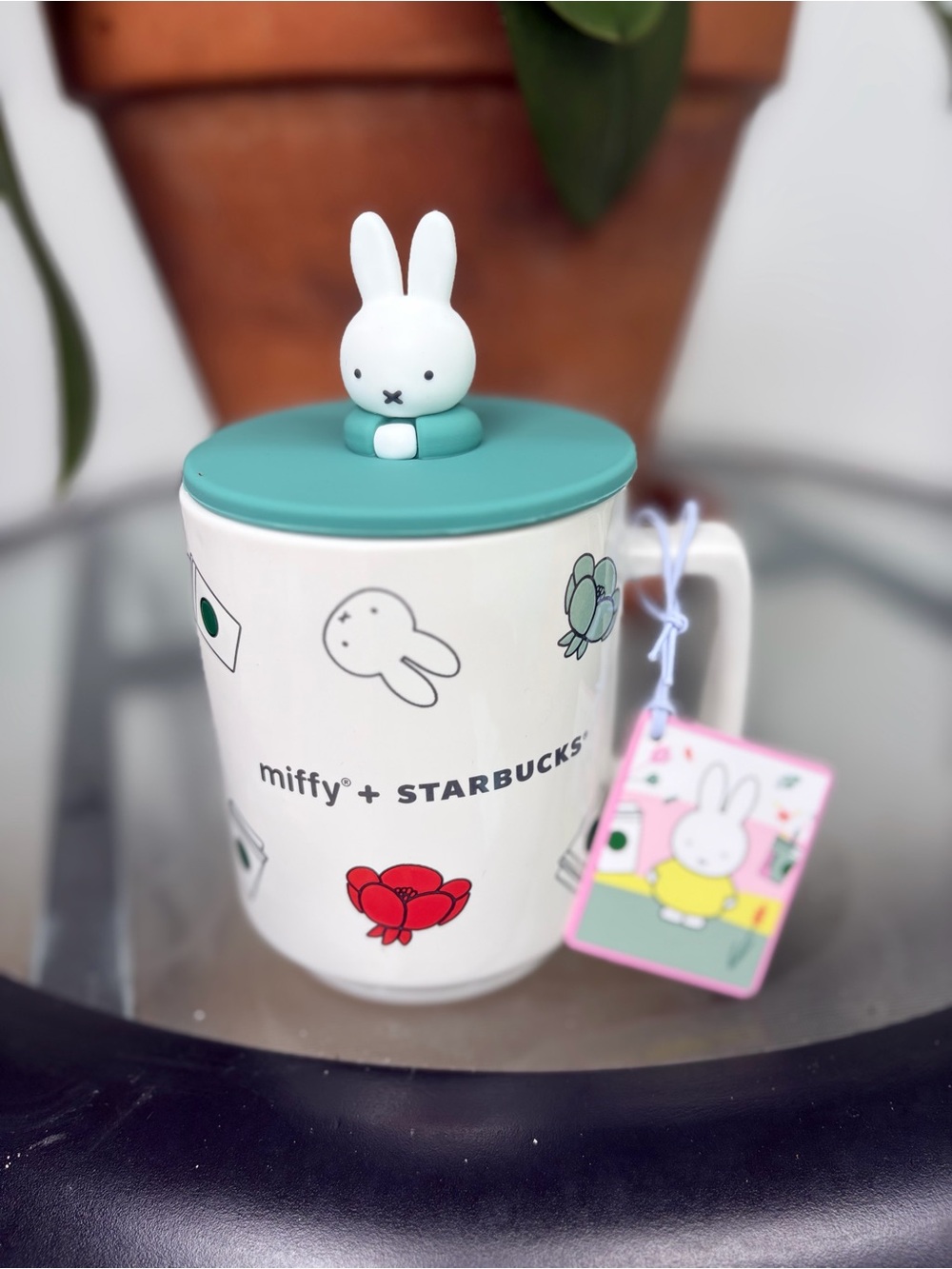Starbucks x Miffy Ceramic Mug with Teal Lid and White Bunny Knob